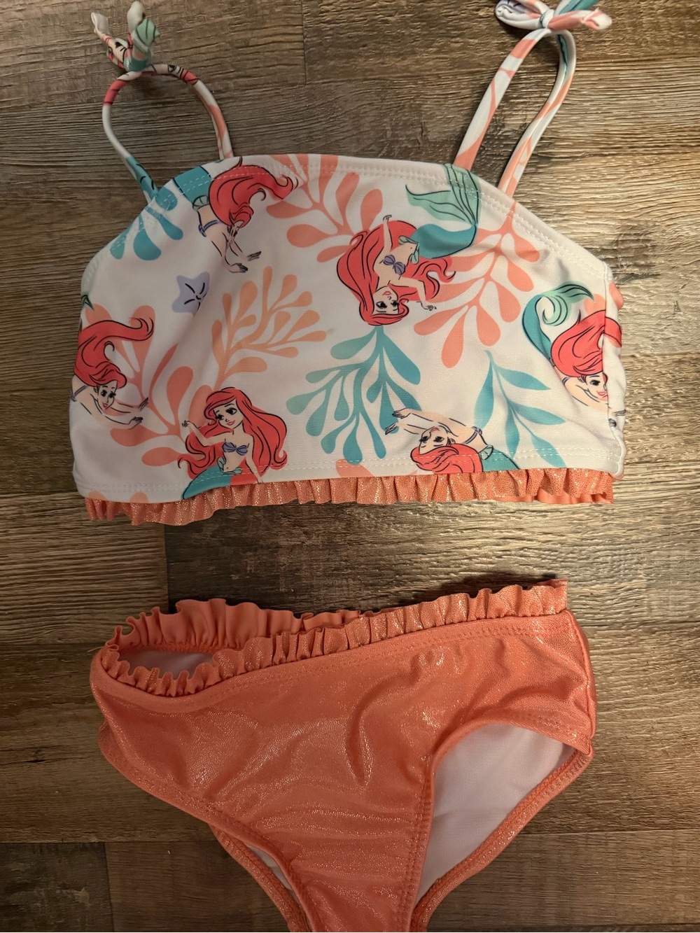 Girls' Ariel Print Two-Piece Swim Bikini in Coral and Teal
